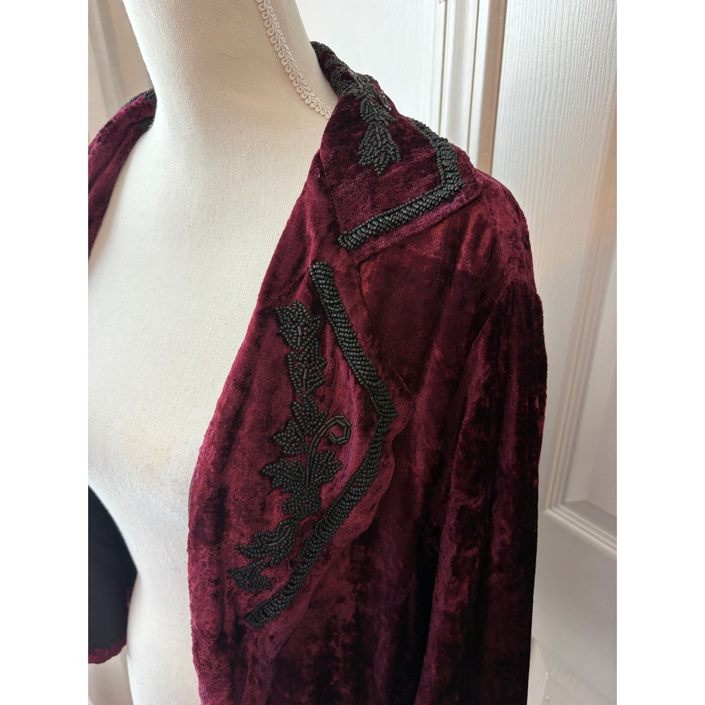 The Pyramid Collection Burgundy Velvet Beaded Victorian Goth Cardigan Jacket